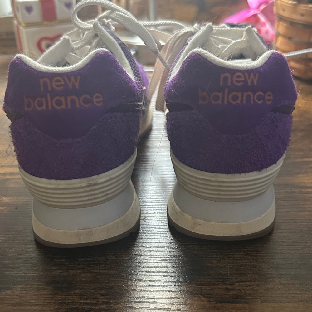 New Balance Women’s 574 Sneakers in Purple and Orange - Picture 3 of 4
